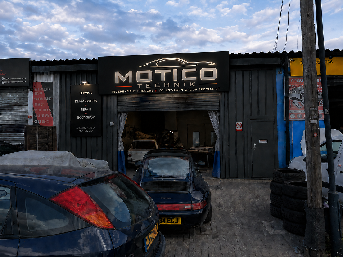 Preview of the approved Motico Technik workshop sign above Unit 2